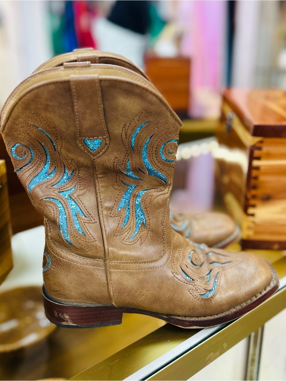 Roper Brown Boots with Turquoise Accents